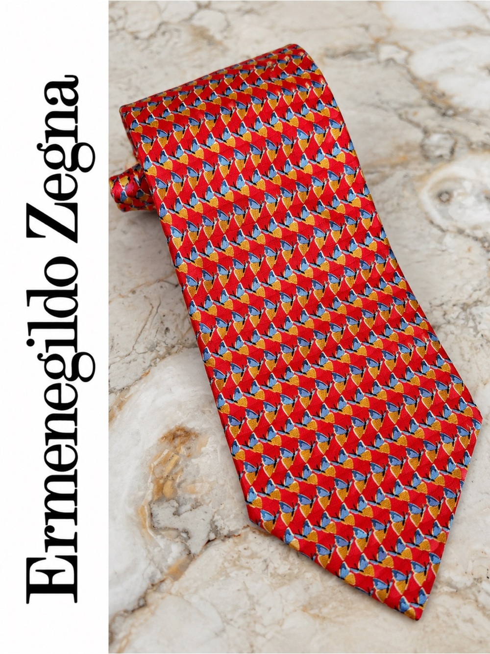 Ermenegildo Zegna 100% Silk Red Geometric Print Men’s Tie – Made in Italy